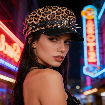 Boniskiss Punk Rivet Army Cap Spike Skull Decor Trendy Street Hat