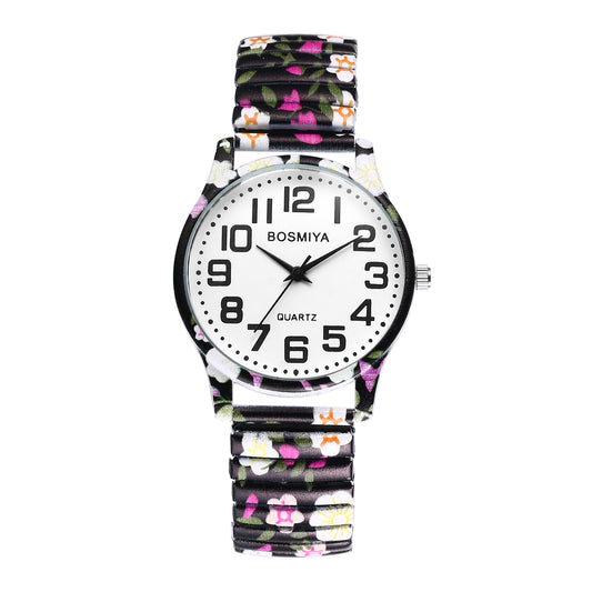 Boniskiss "Blossoms" Women's BohoPrinted Elastic Band Wrist Watch