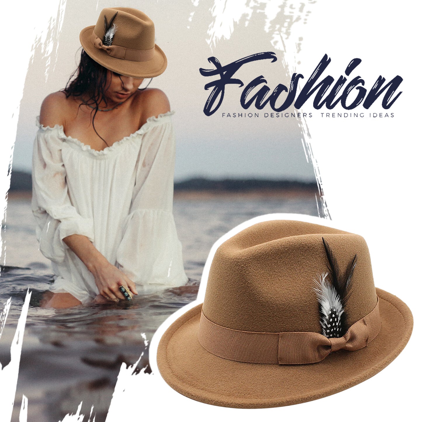 Classic Fedora Hat Short Brim Felt Feather Hat | Size M-L- Boniskiss