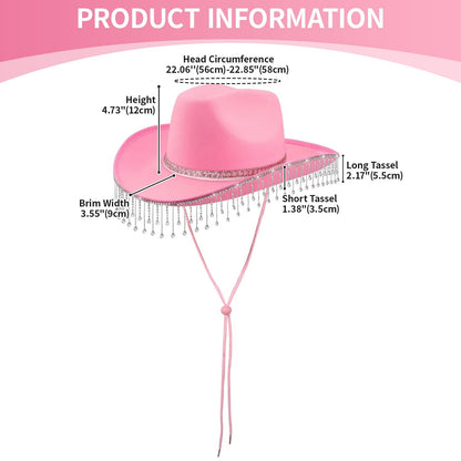 Chapeau de cowgirl disco western à franges et strass - Boniskiss