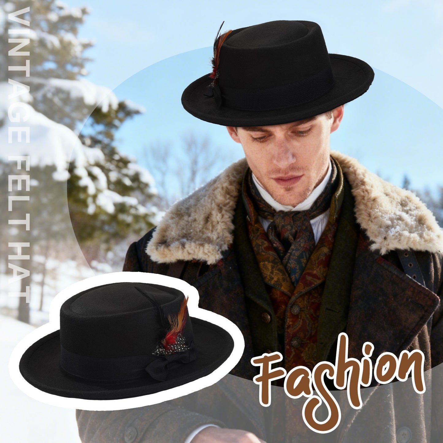 Boniskiss Unisex Classic Feather Vegan Felt Boater Fedora Hat
