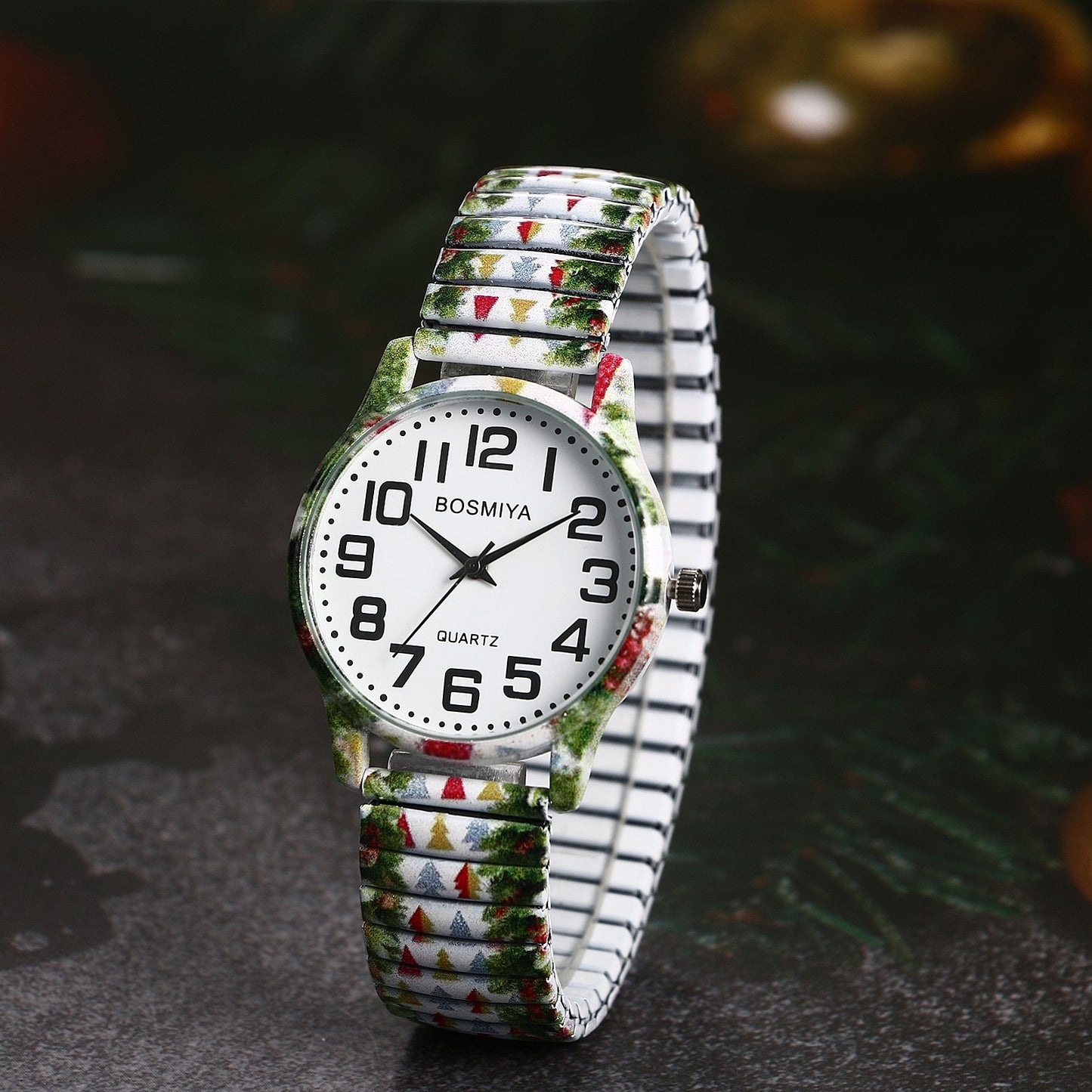Boniskiss "Christmas Tree" Women's Boho Printed Elastic Band Wrist Watch