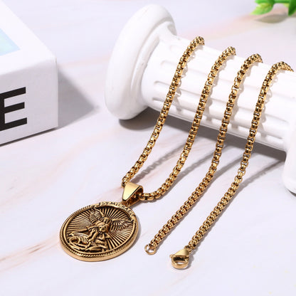 Boniskiss Christian Shield Medal Necklace - Saint Michael Angel Religious Amulet Pendant Necklace for Men