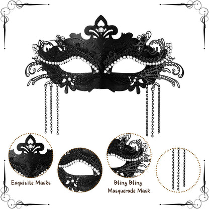 Boniskiss Women's Tassel Mask - Metal Rhinestones Venice Masks for Halloween Carnival Party Masquerade