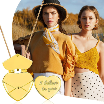 Customized Envelope Heart Necklace Stainless Steel Message Locket Pendant - Boniskiss