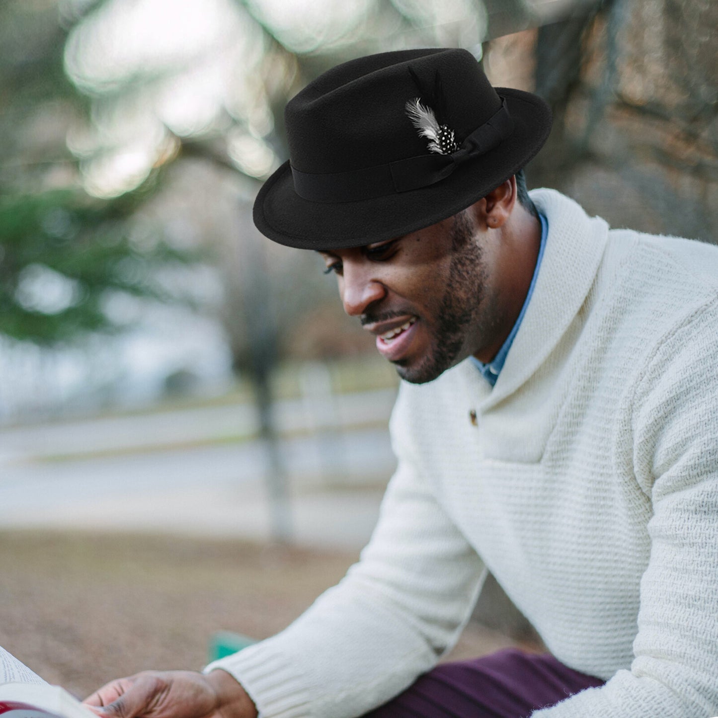 Classic Fedora Hat Short Brim Felt Feather Hat | Size M-L- Boniskiss