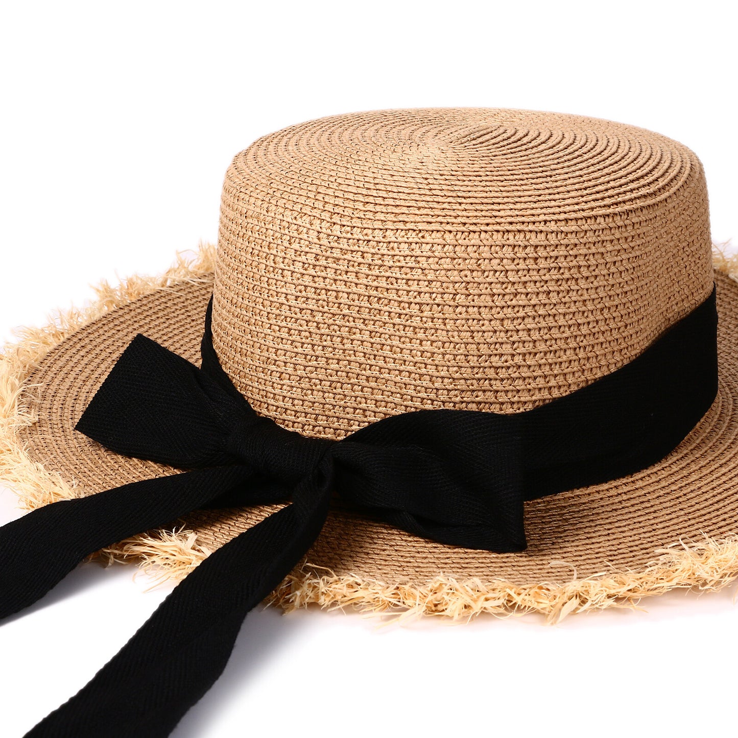 Panama Straw Hat with Bow Knot Ribbon - Boniskiss