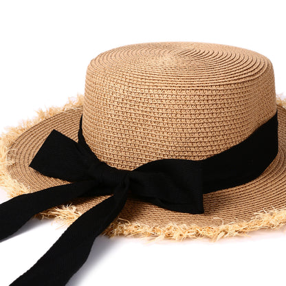 Panama Straw Hat with Bow Knot Ribbon - Boniskiss