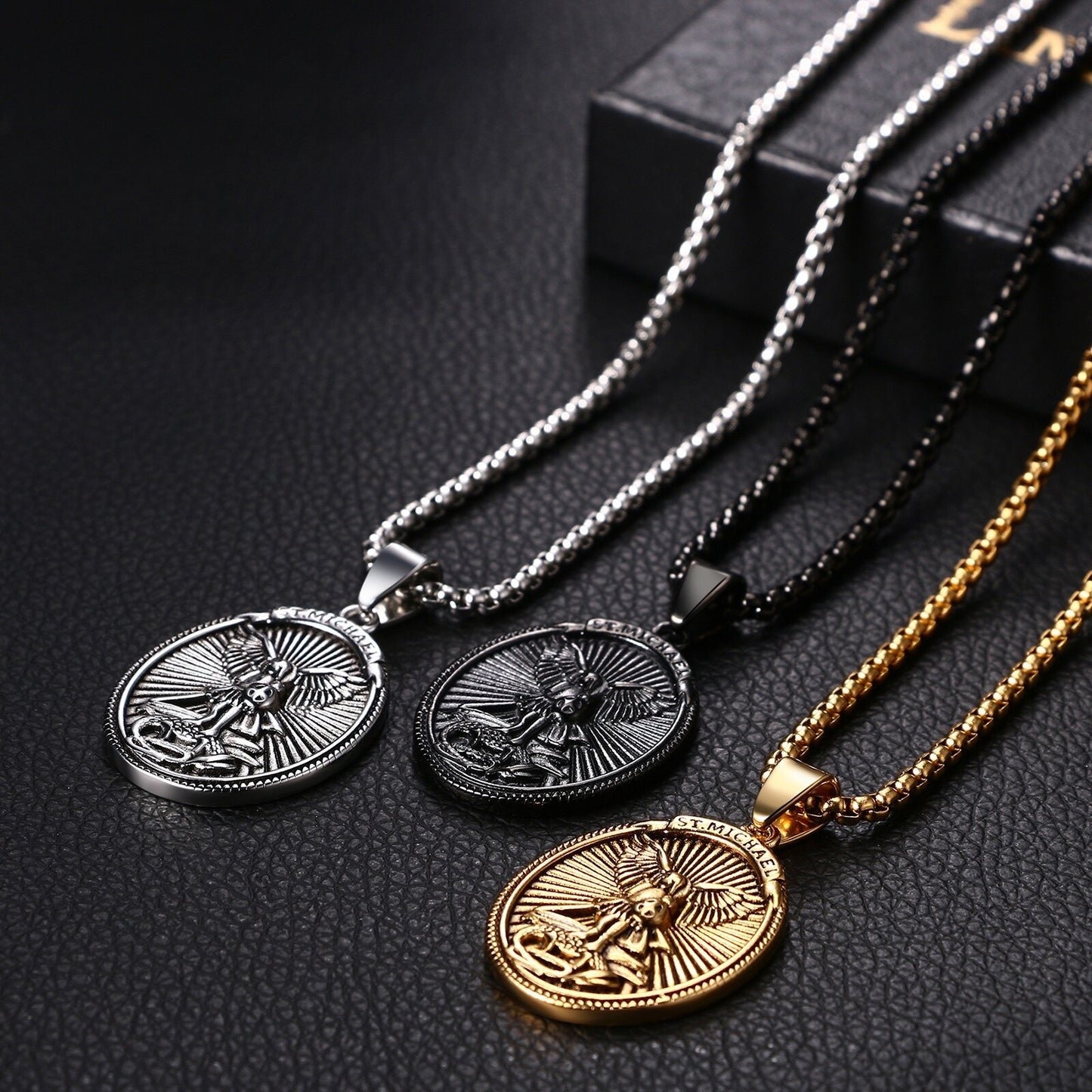 Boniskiss Christian Shield Medal Necklace - Saint Michael Angel Religious Amulet Pendant Necklace for Men