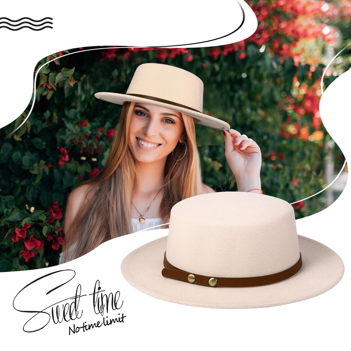 Flat Top Fedora Hat with Detachable Belt - Boniskiss