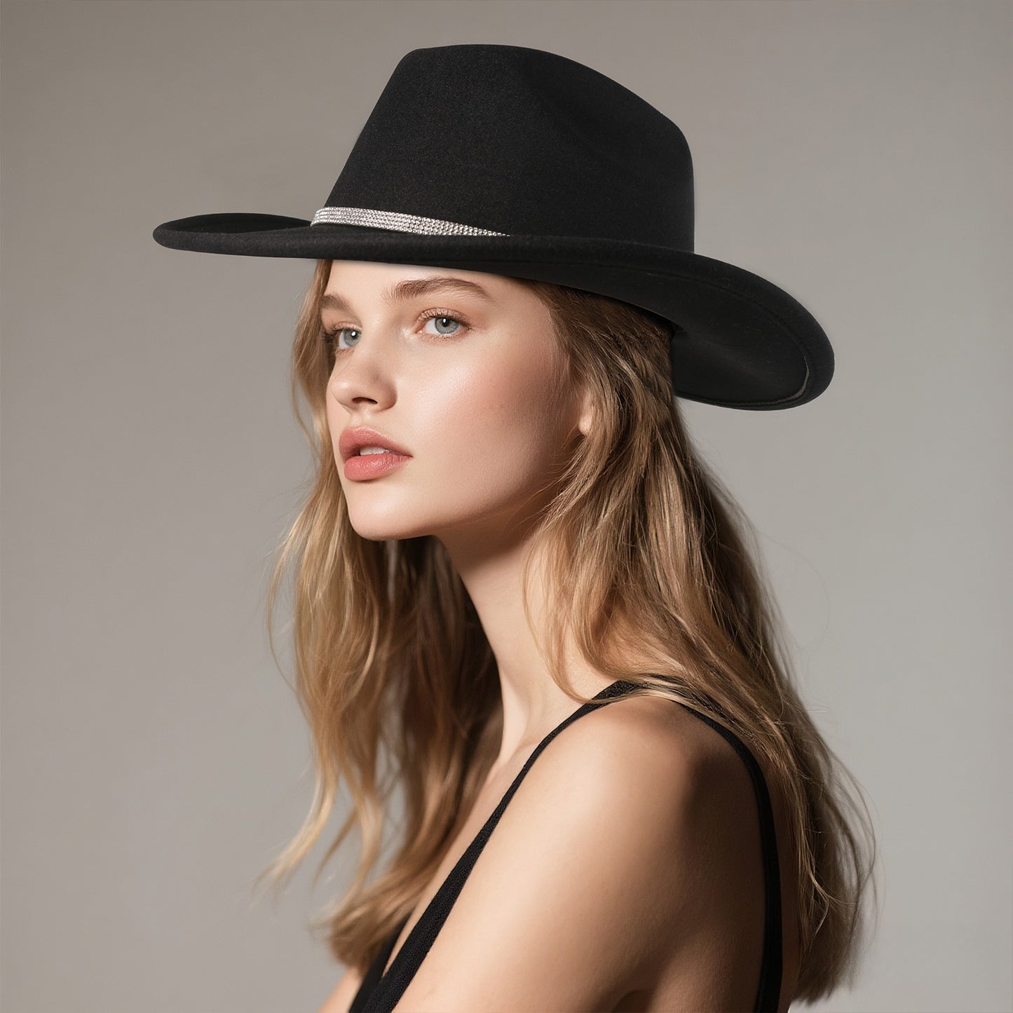 Rhinestone Embellished Cowboy Hat Western Wide Brim Hat - Boniskiss