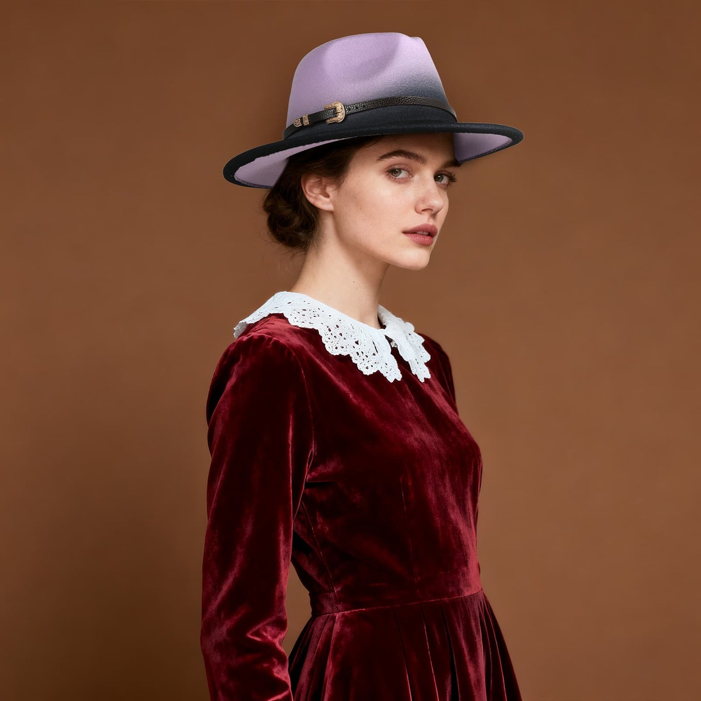 Chapeau de jazz rétro en feutre de laine à bord plat dégradé - Boniskiss