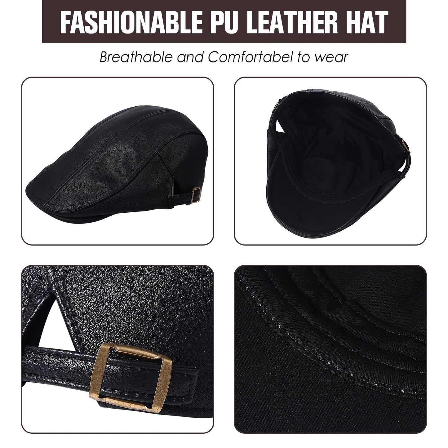 British Style Shelby PU Leather Newsboy Beret Cap - Boniskiss