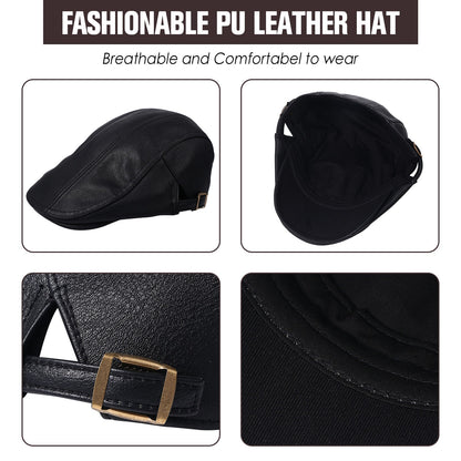 British Style Shelby PU Leather Newsboy Beret Cap - Boniskiss