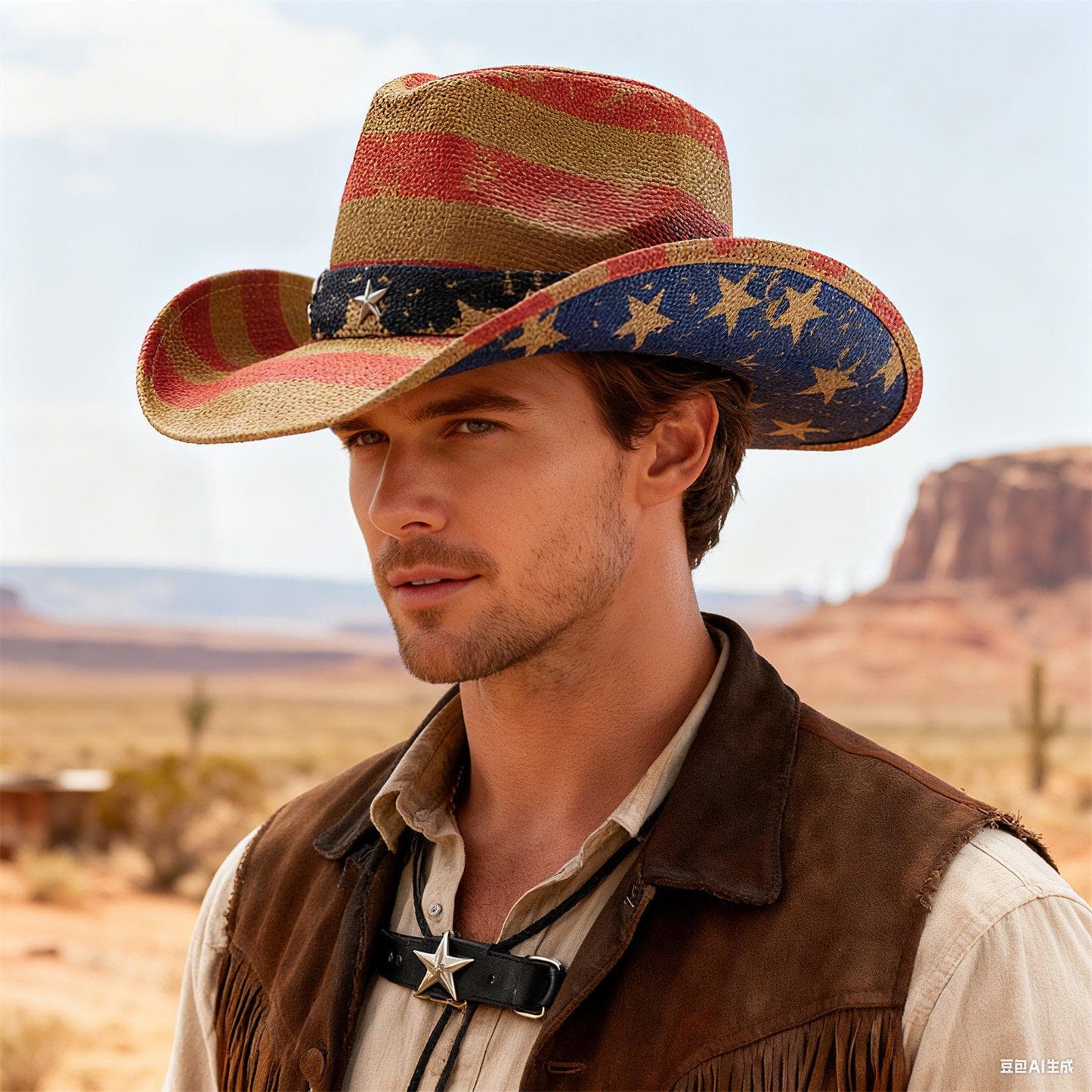 Chapeau de cowboy en paille à drapeau américain, taille ML - Boniskiss