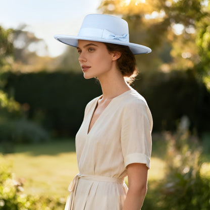 Chapeau Fedora classique en cachemire à large bord et nœud papillon - Boniskiss