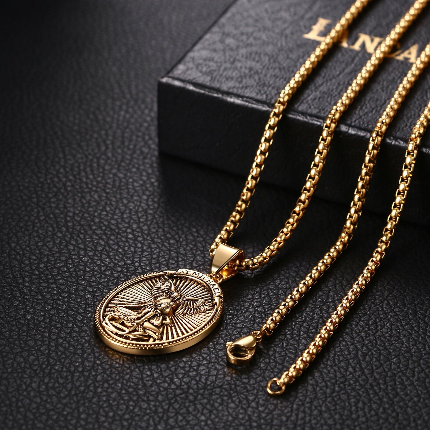 Boniskiss Christian Shield Medal Necklace - Saint Michael Angel Religious Amulet Pendant Necklace for Men