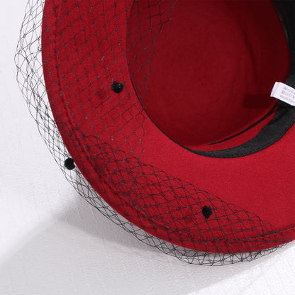 Cloche Veiled Church Felt Hat with Flower Decoration - Boniskiss