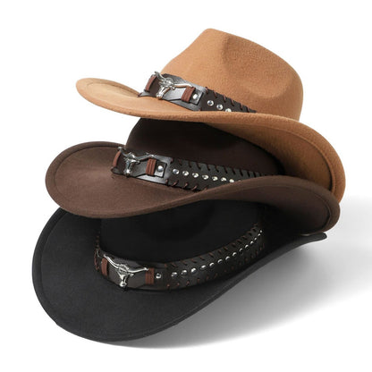 Cowboy Hat with Bull Head Rivet Belt Decoration - Boniskiss