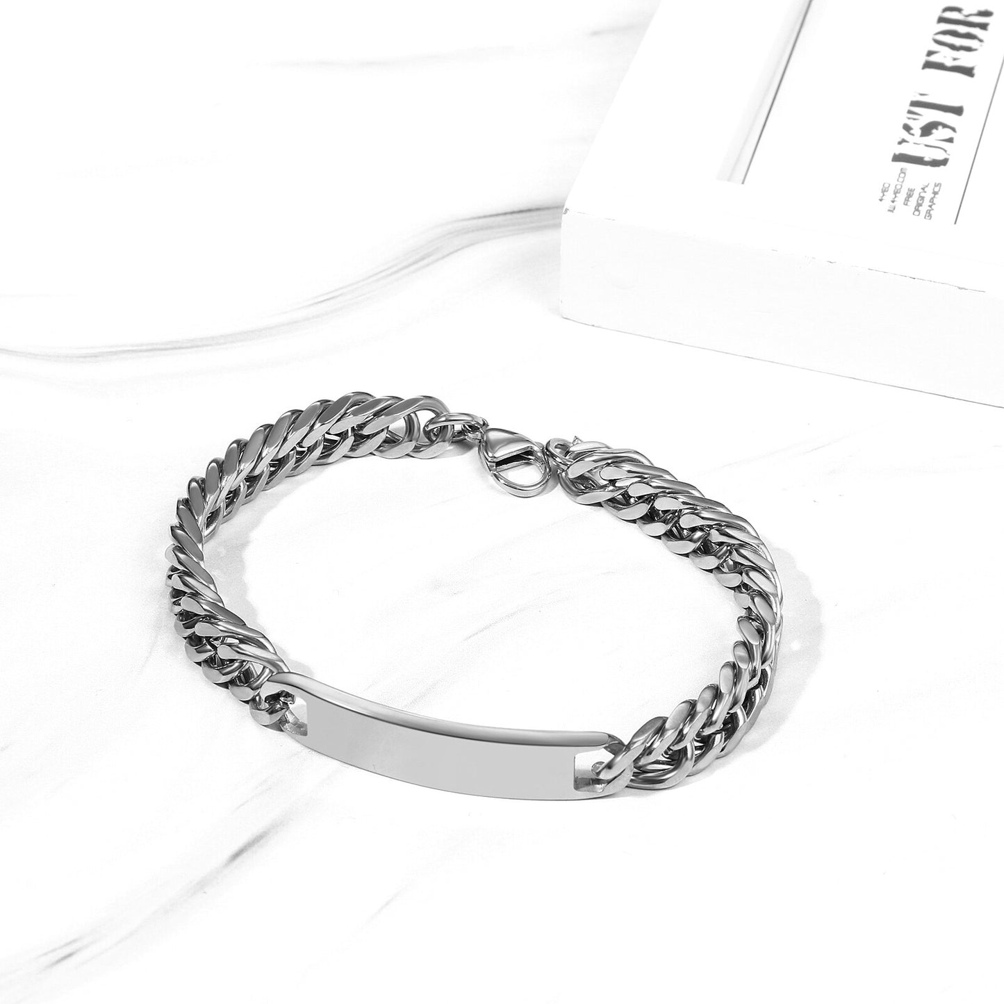 Custom Engraved Hip Hop Cuban Link Chain Stainless Steel Bracelet - Boniskiss