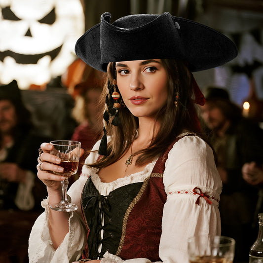 Vintage PU Leather Wide Brim Pirate Tricorn Hat - Boniskiss