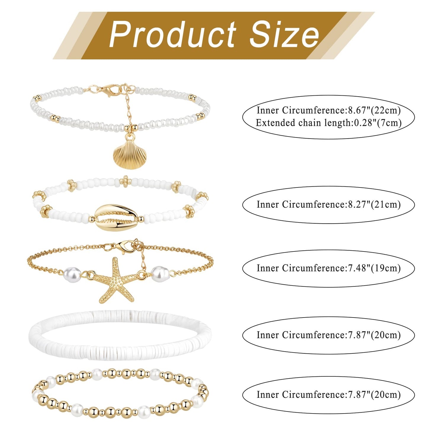 Boniskiss Bohemian Shell Anklets Set - Marine Life Anklets for Holiday Seaside Pool Party