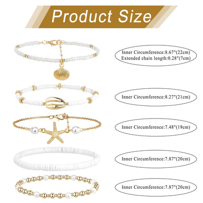 Boniskiss Bohemian Shell Anklets Set - Marine Life Anklets for Holiday Seaside Pool Party