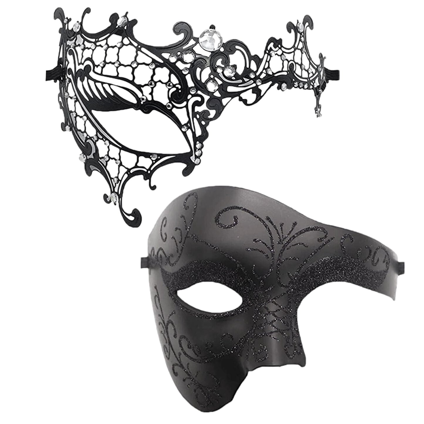 Boniskiss Couple's 2pcs Masquerade Ball Masks - Venetian Metal Mardi Gras Half Face Mask