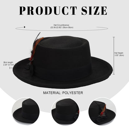 Boniskiss Unisex Classic Feather Vegan Felt Boater Fedora Hat
