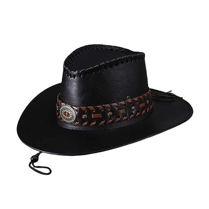 Faux Leather Western Cowboy Hat with Braided Band - Boniskiss