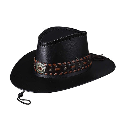 Faux Leather Western Cowboy Hat with Braided Band - Boniskiss