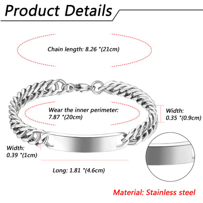 Custom Engraved Hip Hop Cuban Link Chain Stainless Steel Bracelet - Boniskiss