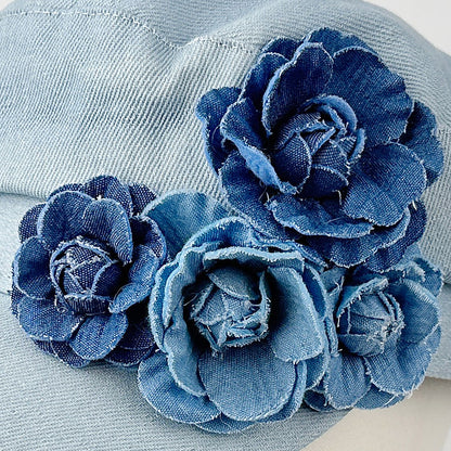Boniskiss Womens Floral Denim Newsboy Cap Handmade Flower Decor Hat