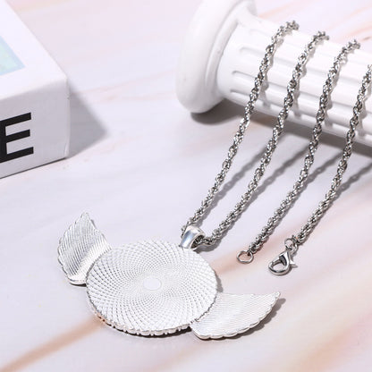 Personalized Photo Shiny CZ Angel Wings Custom Picture Chain Necklace - Boniskiss