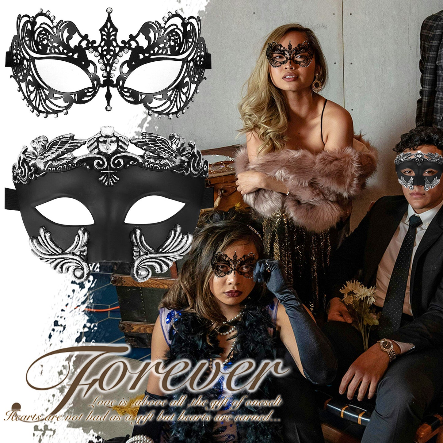 Boniskiss Couple 2pcs Acanthus Masquerade Metal Masks - Roman Greek God Party Costume Cosplay Mask