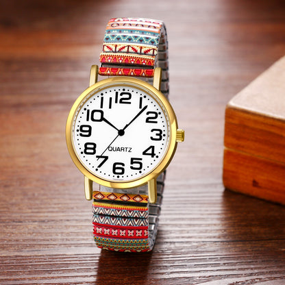 Boniskiss "Passion" Women's Boho Printed Elastic Band Wrist Watch