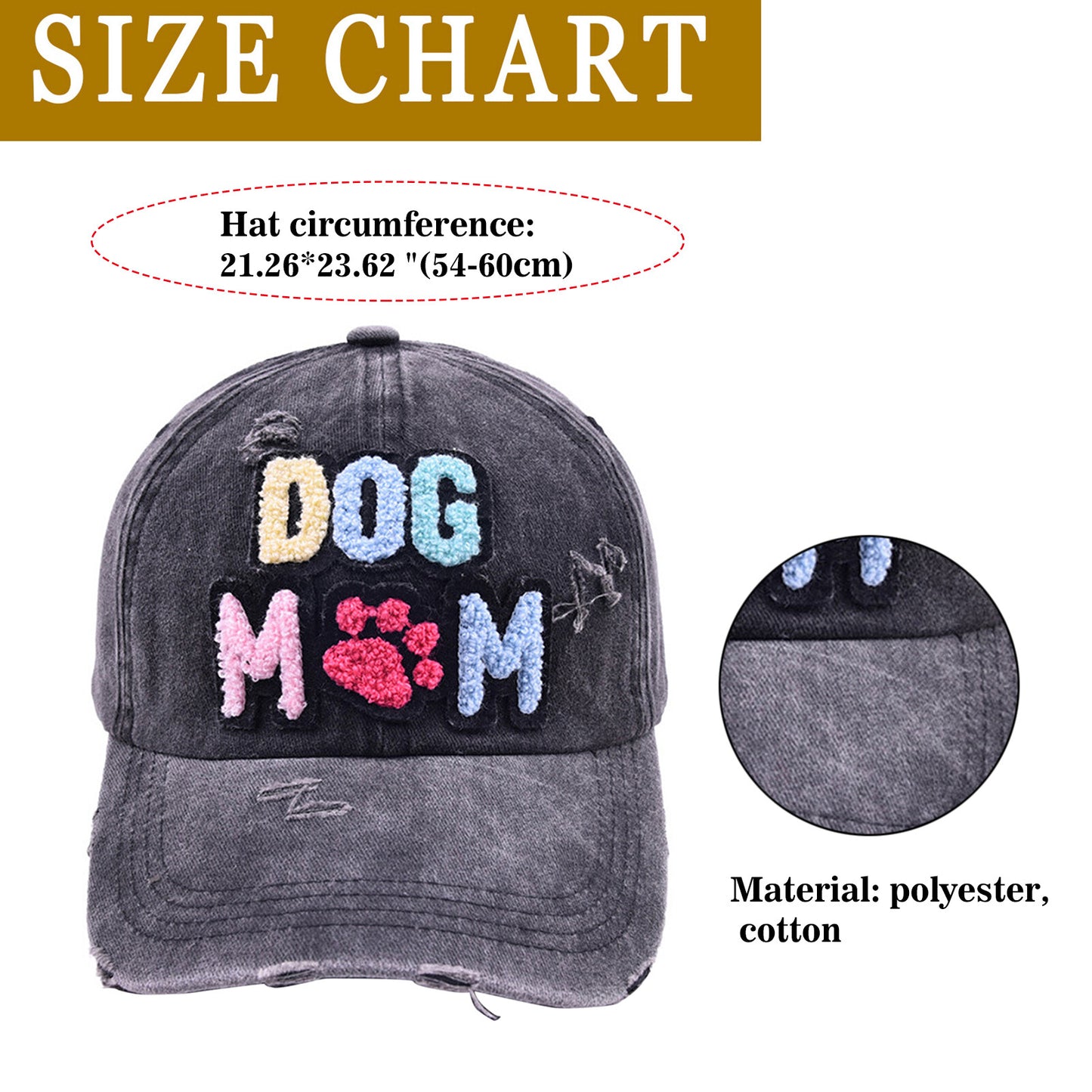Casquette de baseball en denim délavé brodé, mélange de coton et coton, pour les amoureux des chiens - Boniskiss