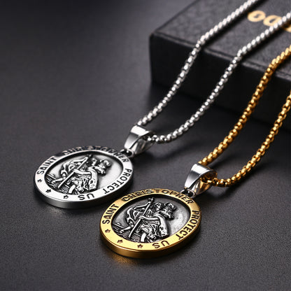 Boniskiss St Christopher Angel Medal Necklace - Traveler Medal Pendant Religious Amulet Necklace for Men