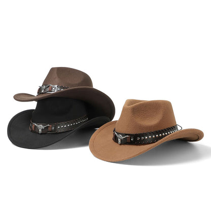 Cowboy Hat with Bull Head Rivet Belt Decoration - Boniskiss