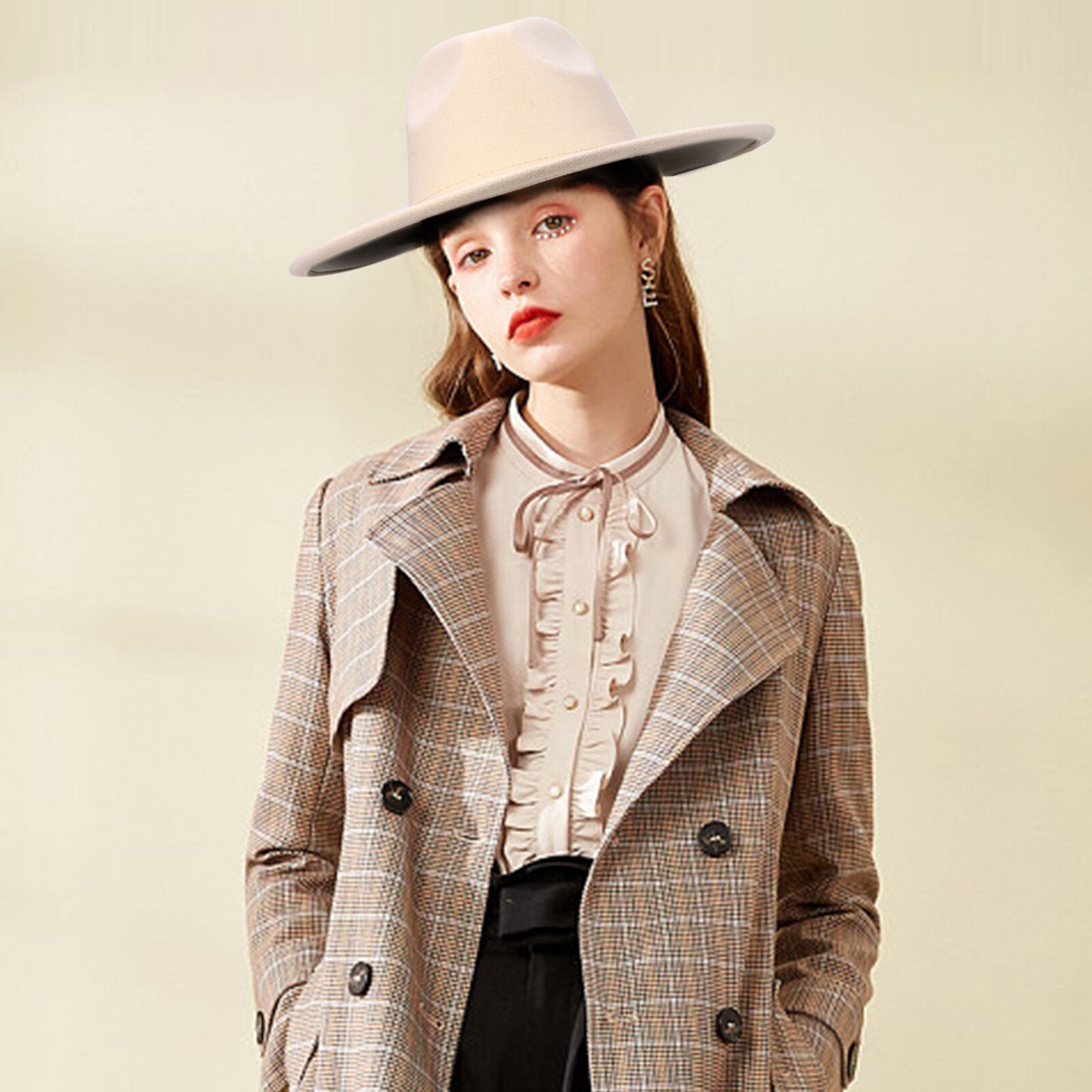 Beige Western Style Fedora Felt Cowboy Hat Size L-XL - Boniskiss