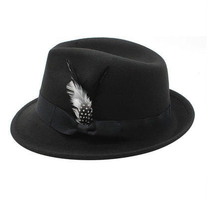 Classic Fedora Hat Short Brim Felt Feather Hat | Size M-L- Boniskiss