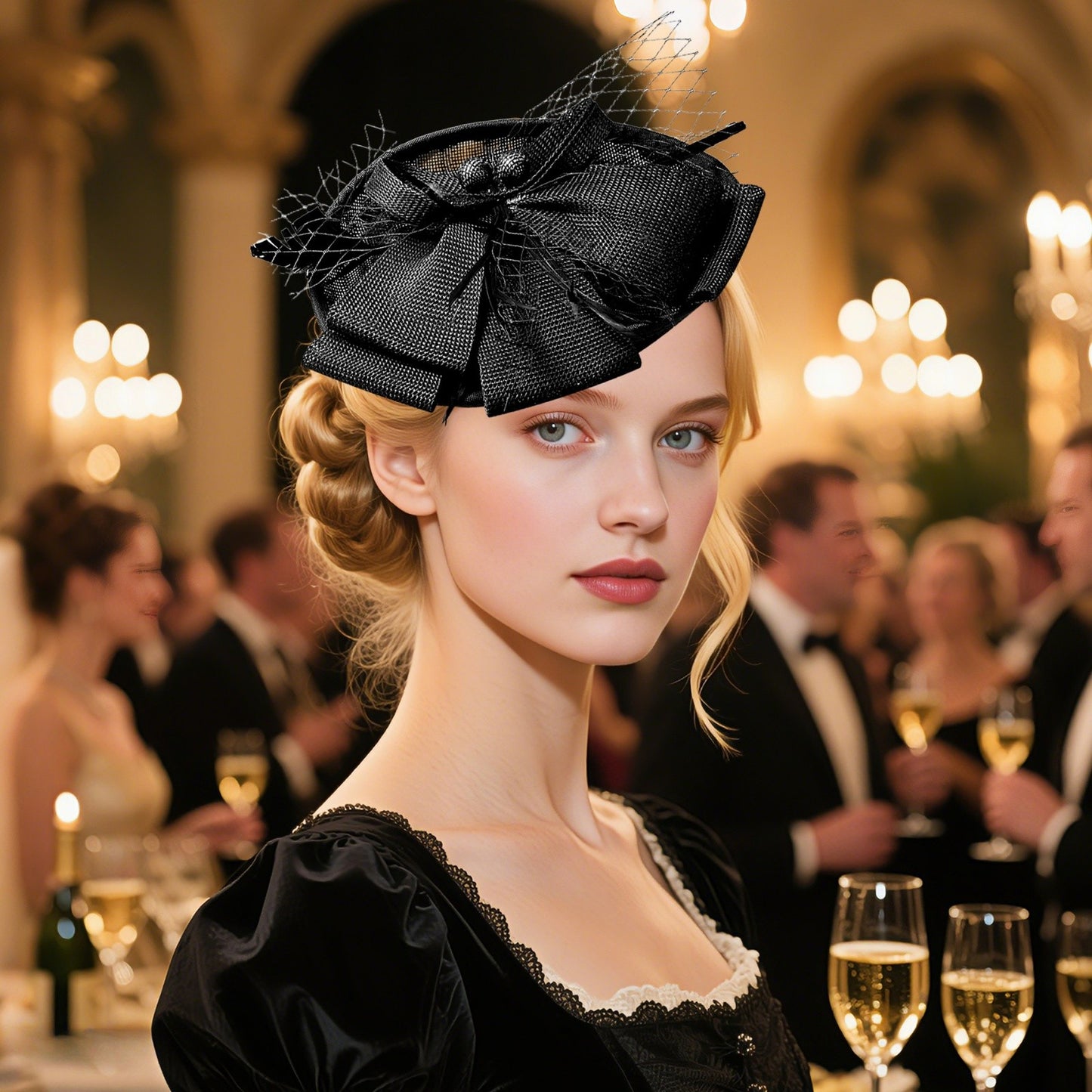 Boniskiss Elegant Veil Feather Fascinator Mini Top Hat