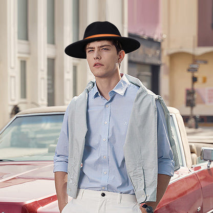 Chapeau Fedora Trilby Panama classique à larges bords avec ceinture - Boniskiss Taille ML