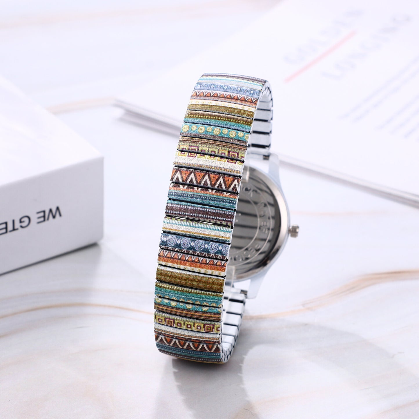Boniskiss "Tribe" Women's Boho Printed Elastic Band Wrist Watch