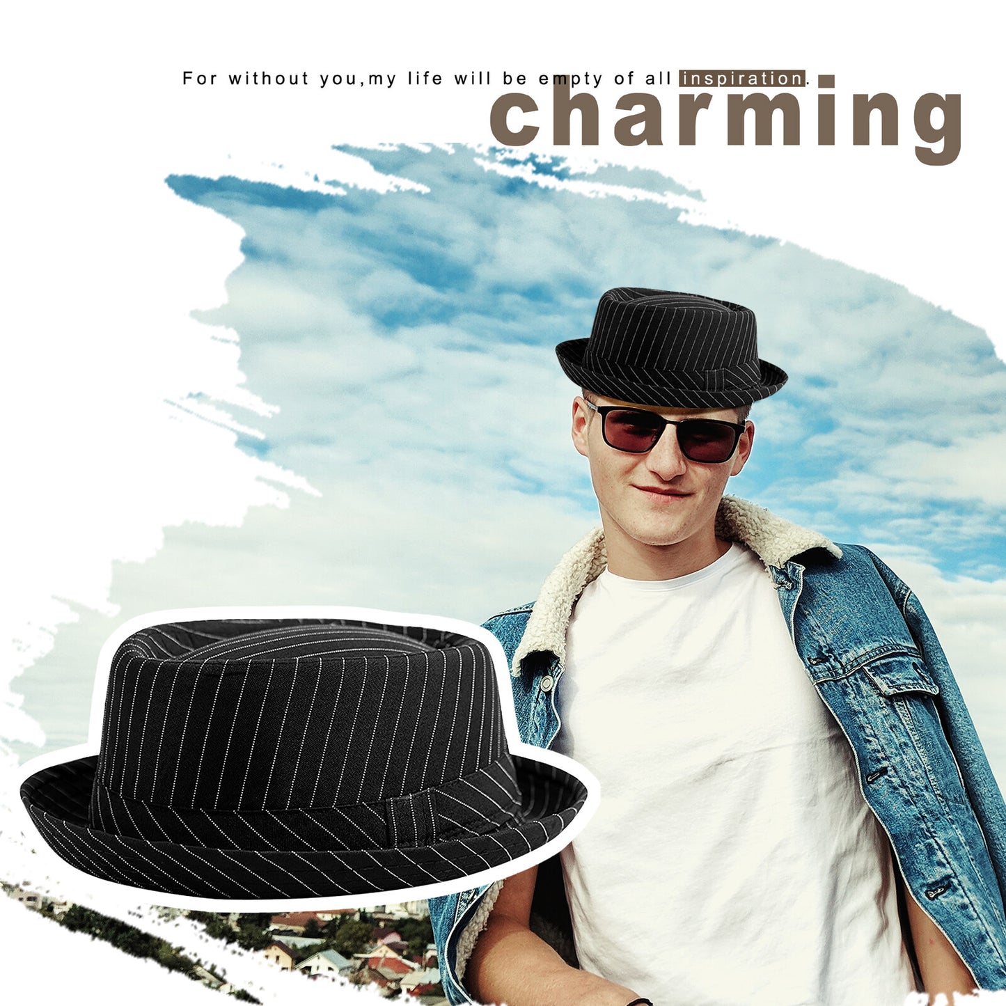 Classic Stripe Pork Pie Fedora Hat - Boniskiss
