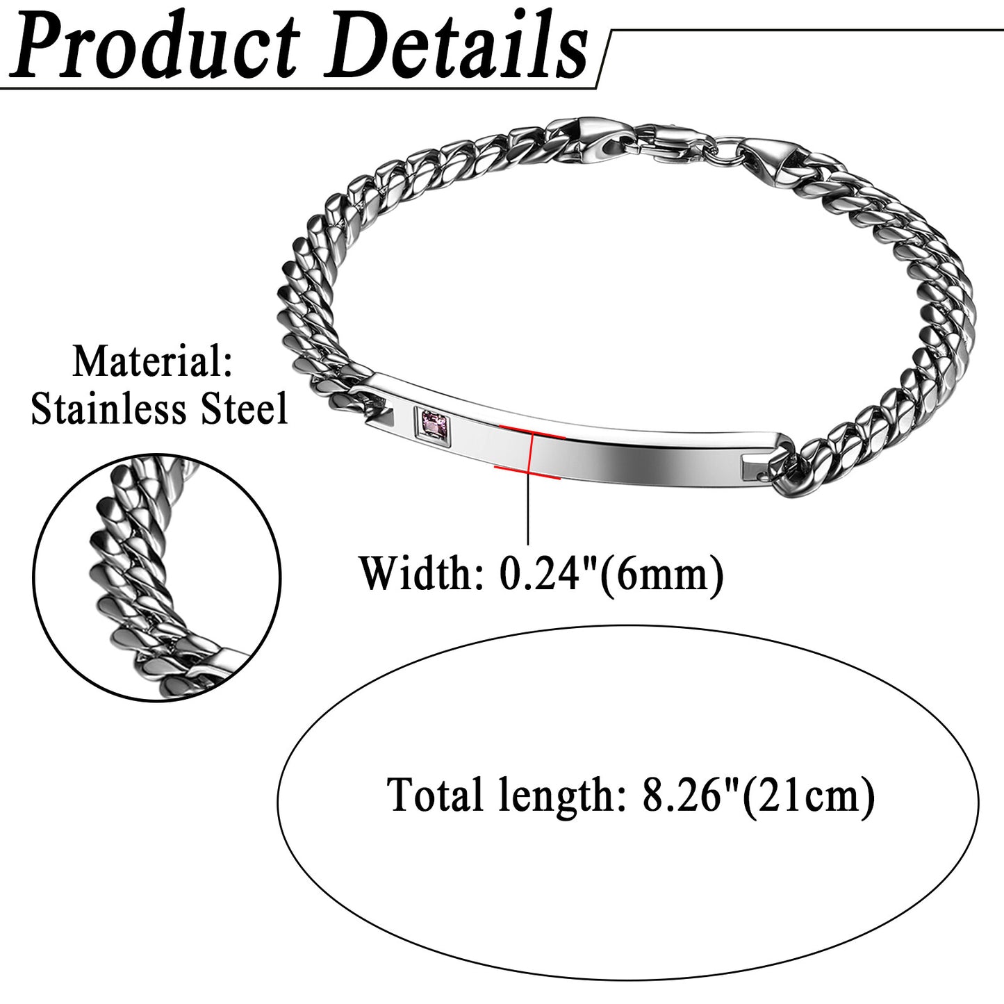 2PCs Couple's Personalized Stainless Steel Cuban Link CZ Bracelet - Boniskiss