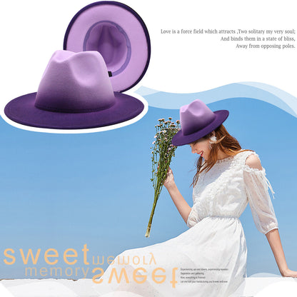 Two-Tone Gradient Panama Hat with Wide Brim - Boniskiss