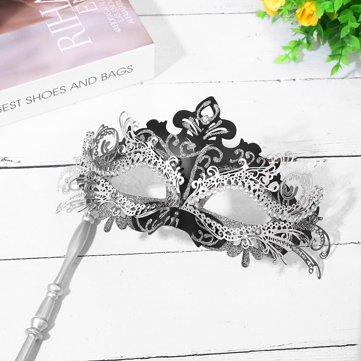 Boniskiss Women's Gorgeous Mask With Holding Stick - Venetian Masquerade Mask Mardi Gras Costumes