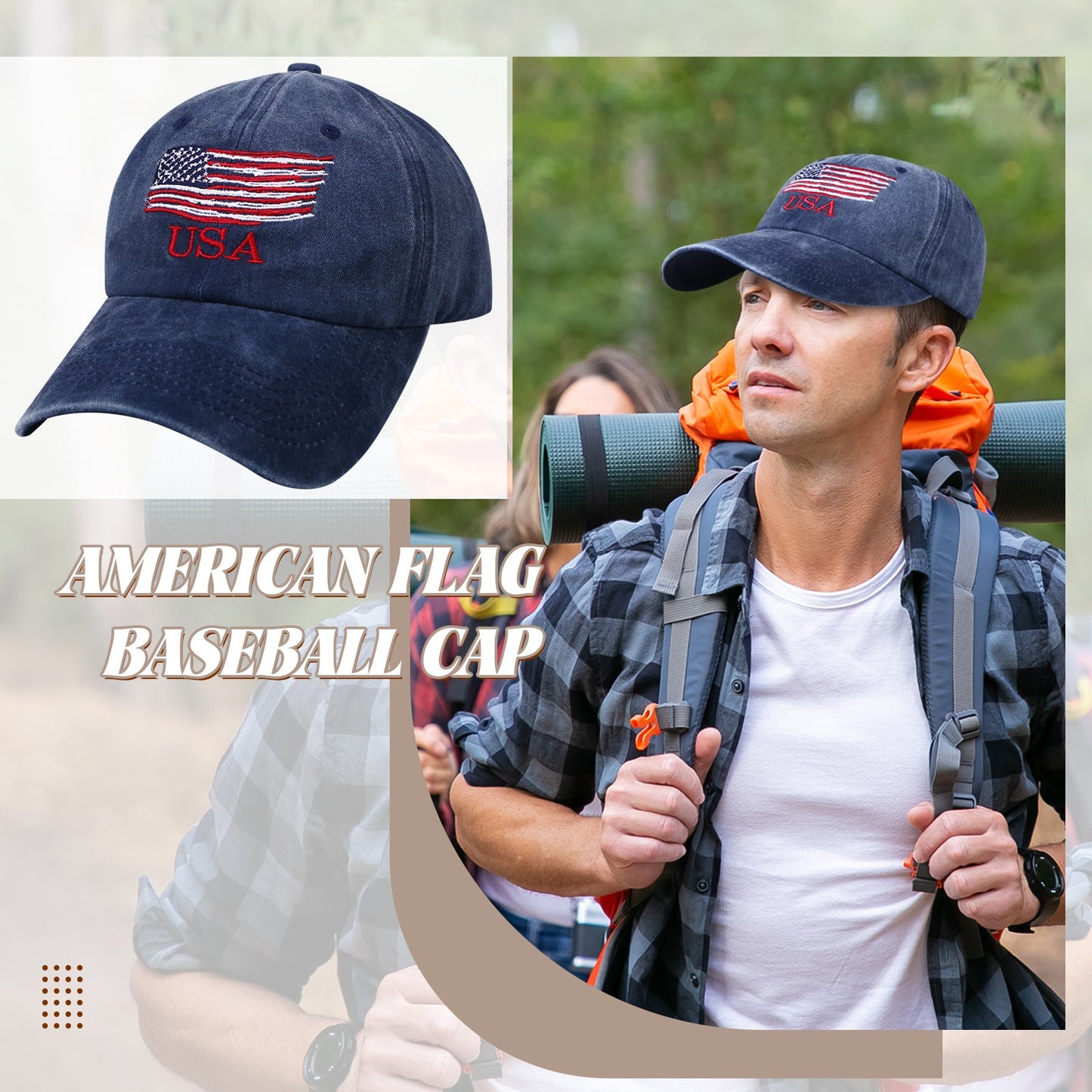 Washed American Flag Baseball Cap Retro Adjustable Cap Trucker Hat - Boniskiss