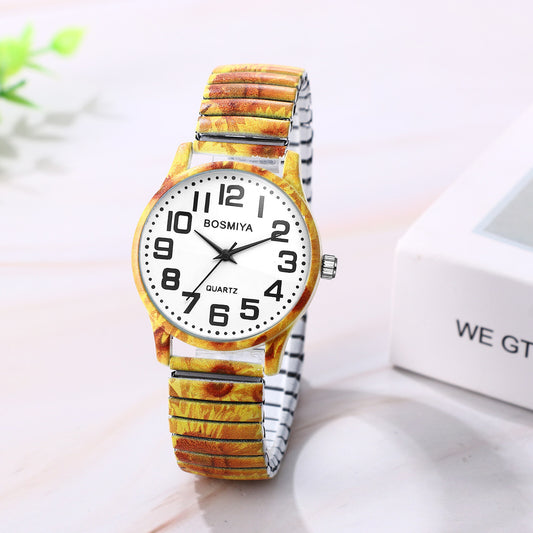 Boniskiss "Sunflower" Women's Boho Printed Elastic Band Wrist Watch